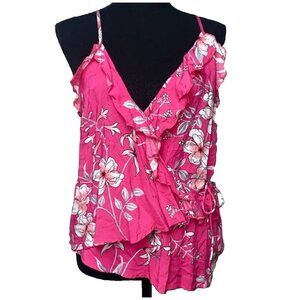 Love J Floral Pink Ruffle Wrap Tank Top Women’s Large